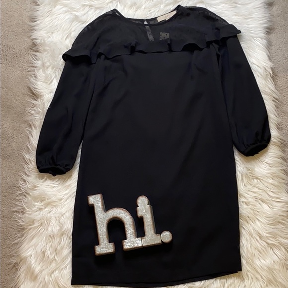 Loft Petites Black Dress, Sheer at Neck w/ ruffle - Picture 2 of 12